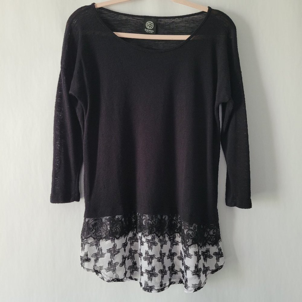 Nordstrom Bobeau Layered Look Mixed Media Lightweight Sweater Black/White